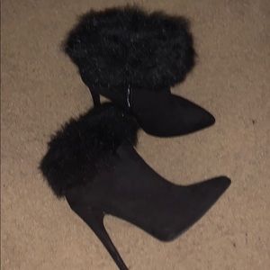 Fur lined suede heel bootie